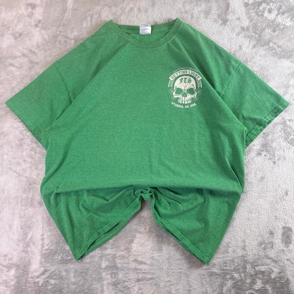 Y2K Full Throttle Saloon Sturgis SD Skull Graphic Tee Green XL Biker - Picture 2 of 8